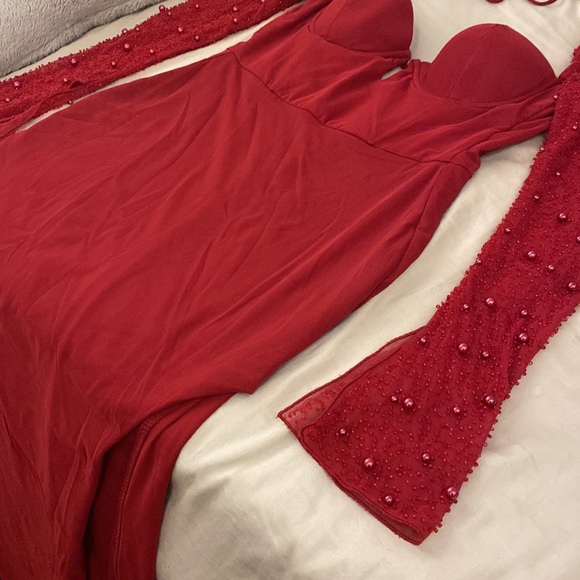 Oh polly red pearl maxi dress with slit - Picture 3 of 5